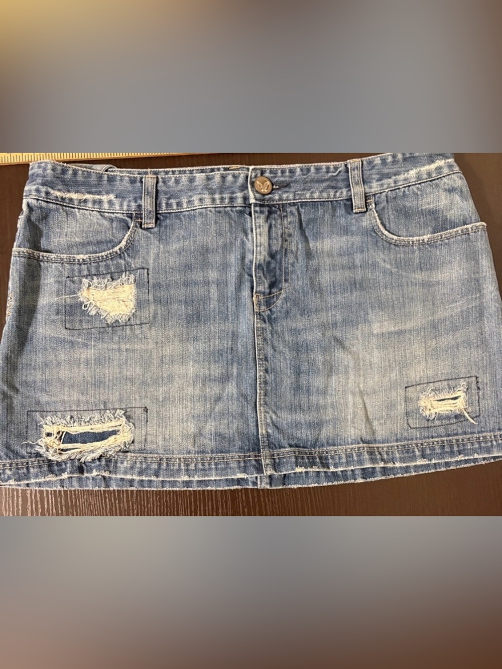 American Eagle Distressed Light Blue Denim Mini Skirt size 14